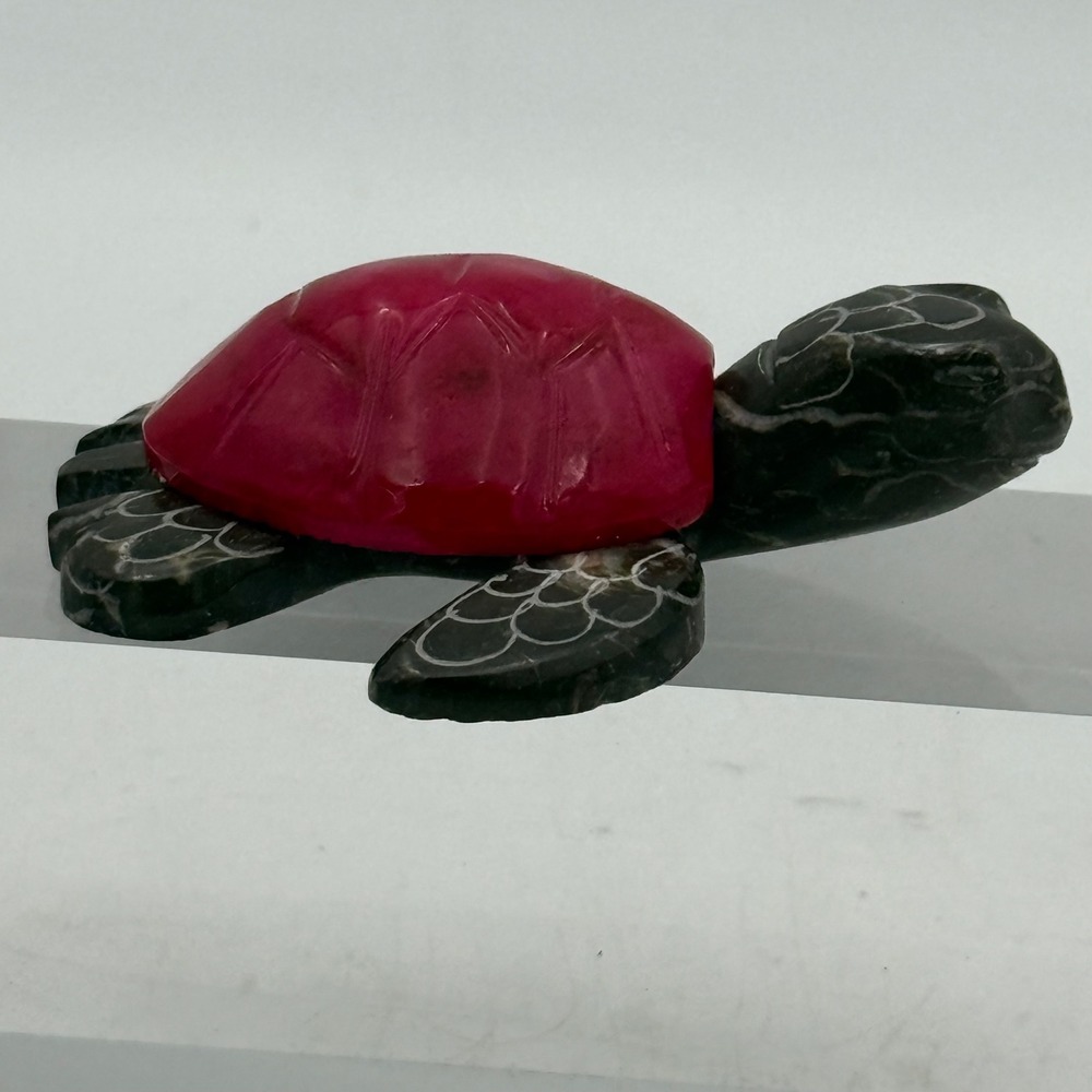 Hand Carved Soapstone Sea Turtle Figurine Pink Shell Coastal Decor Paperweight